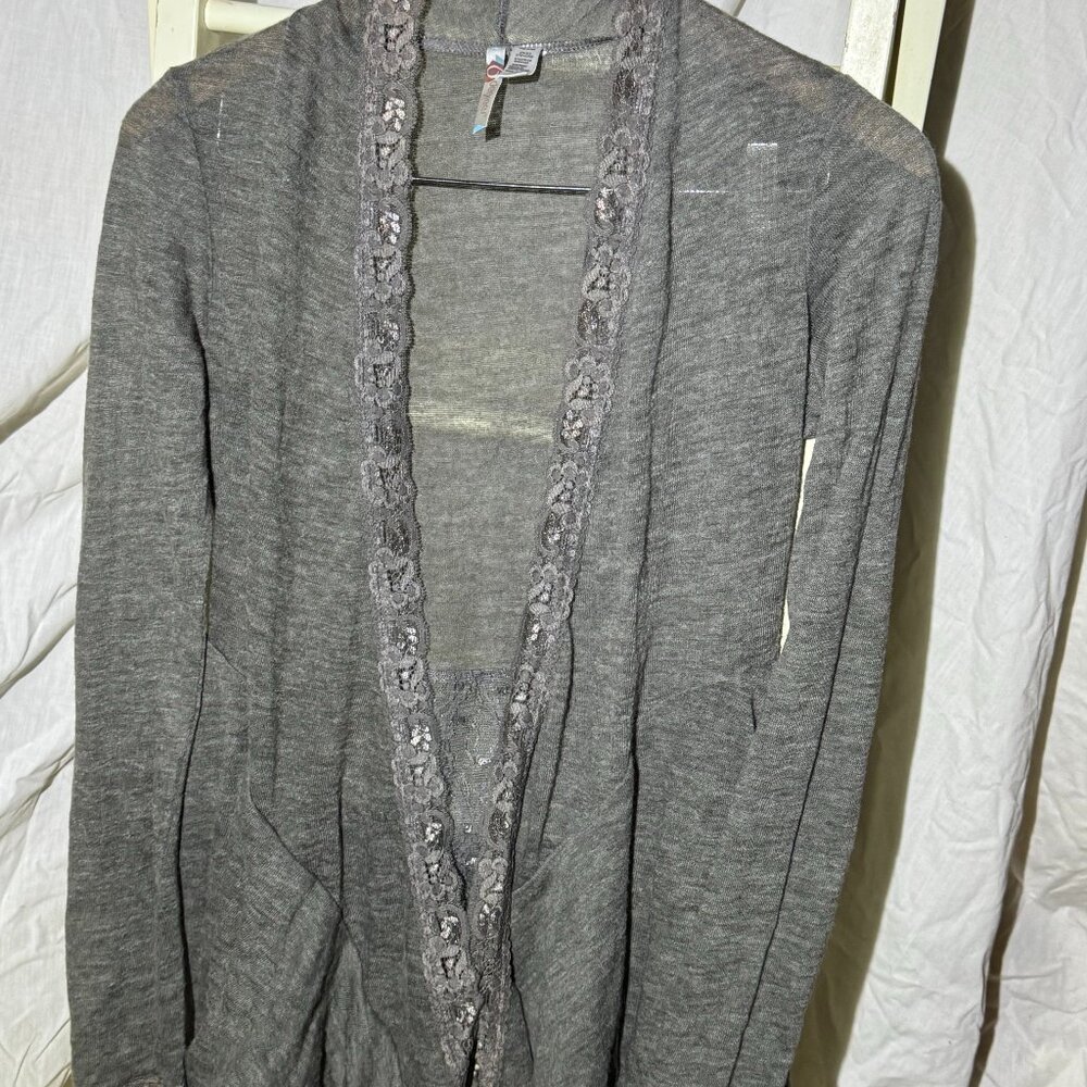 Crochet Trim Long Sleeve Cardigan Sweater